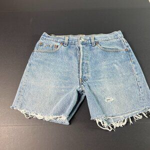 VTG 90s Levi's Jean Short Men 31* 501 Blue Distressed Cut Off Denim Jorts Tag 34